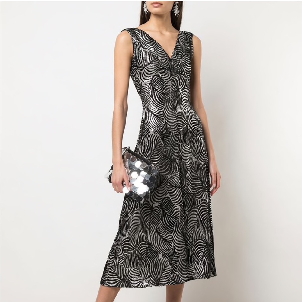 NWT!! Paco Rabanne Black Silver Abtract Mid Length Dress
